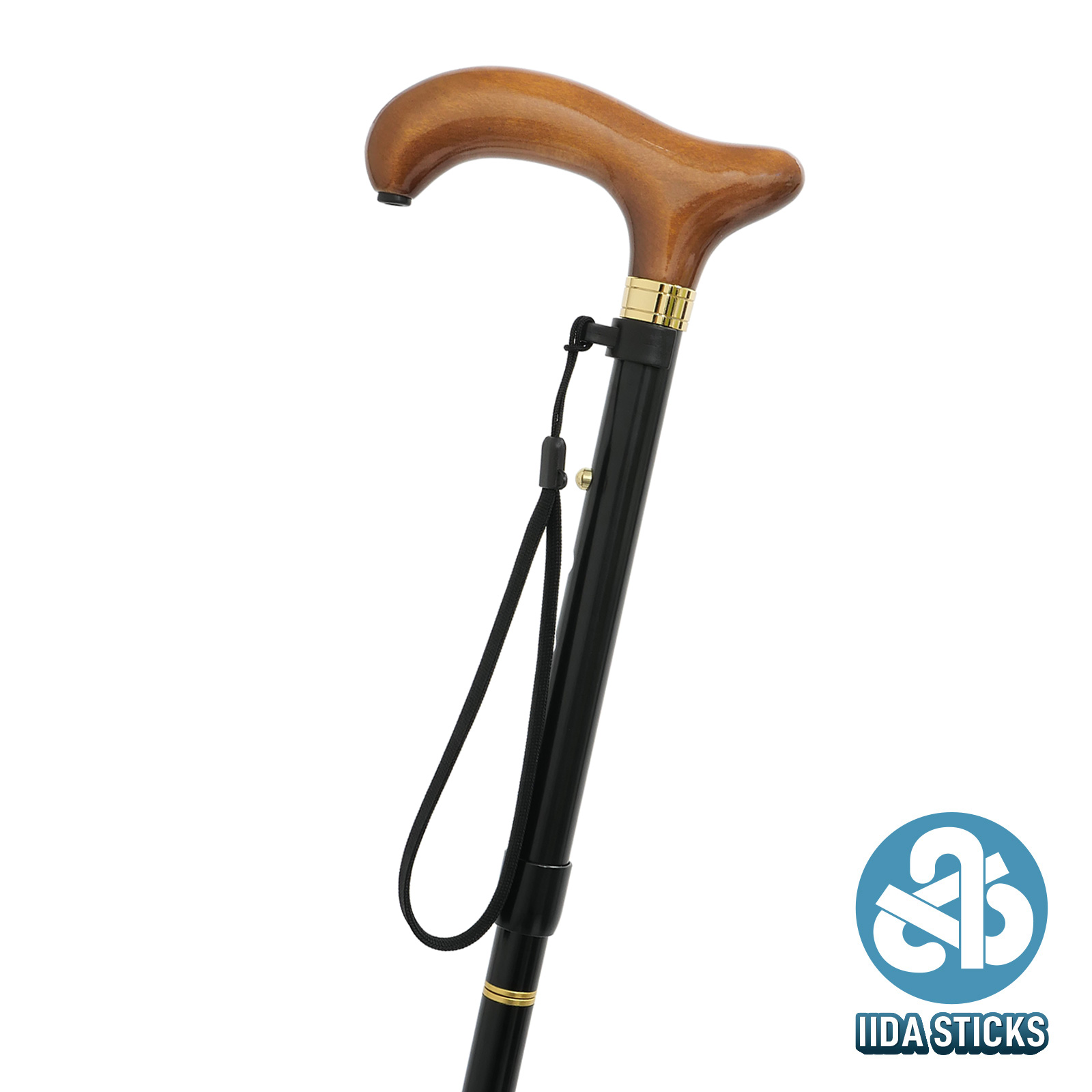 【IIDA STICKS 折りたたみステッキ】 アルミ四つ折り無地〈黒〉IK-02-BK / Mサイズ・Lサイズ