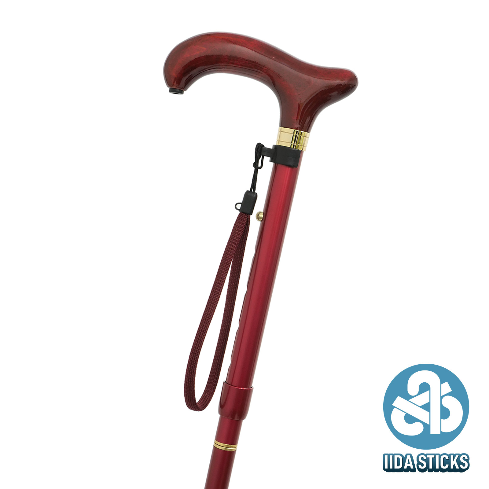 【IIDA STICKS 折りたたみステッキ】 アルミ四つ折り無地〈赤〉IK-02-RE / Mサイズ・Lサイズ