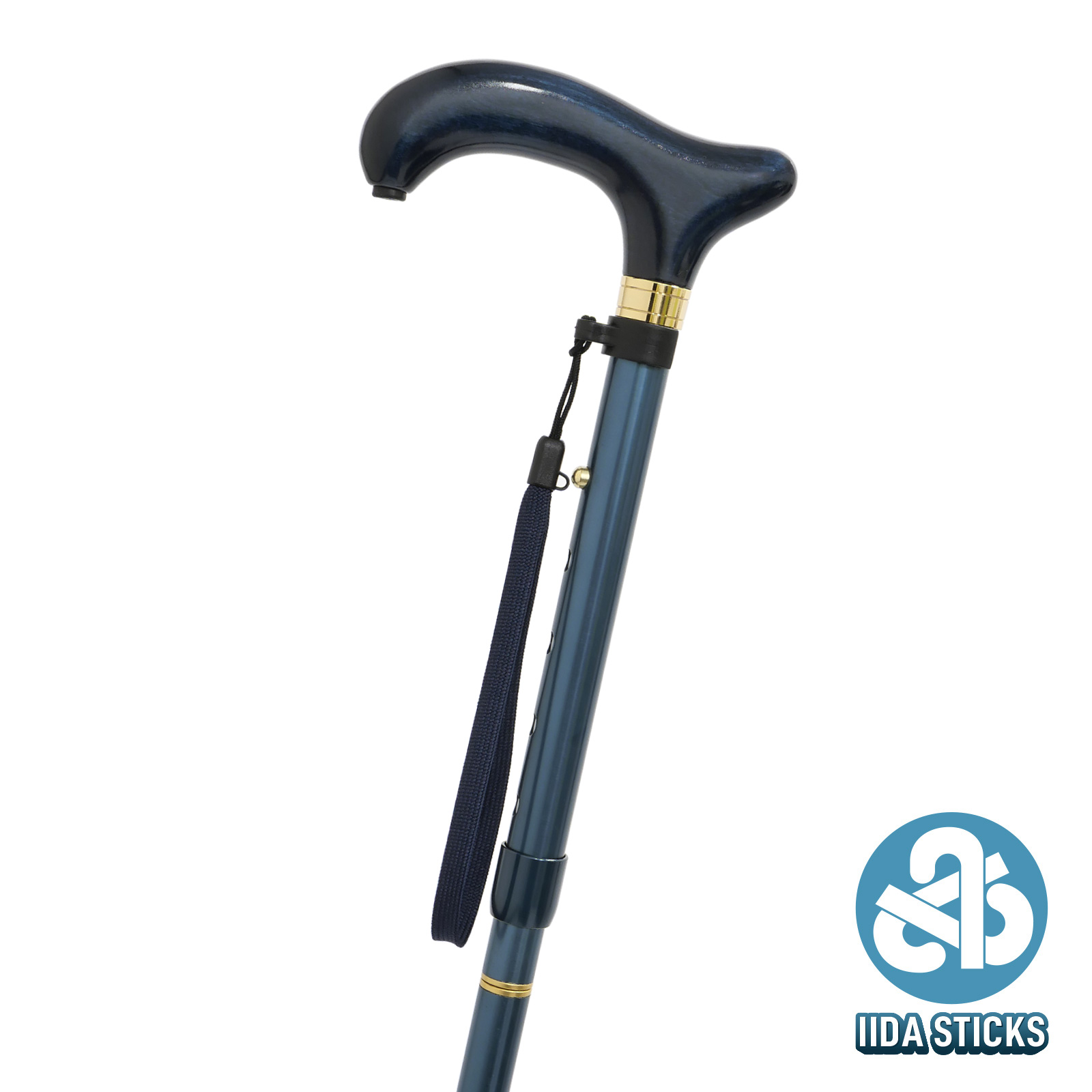 【IIDA STICKS 折りたたみステッキ】 アルミ四つ折り無地〈紺〉IK-02-NV / Lサイズ