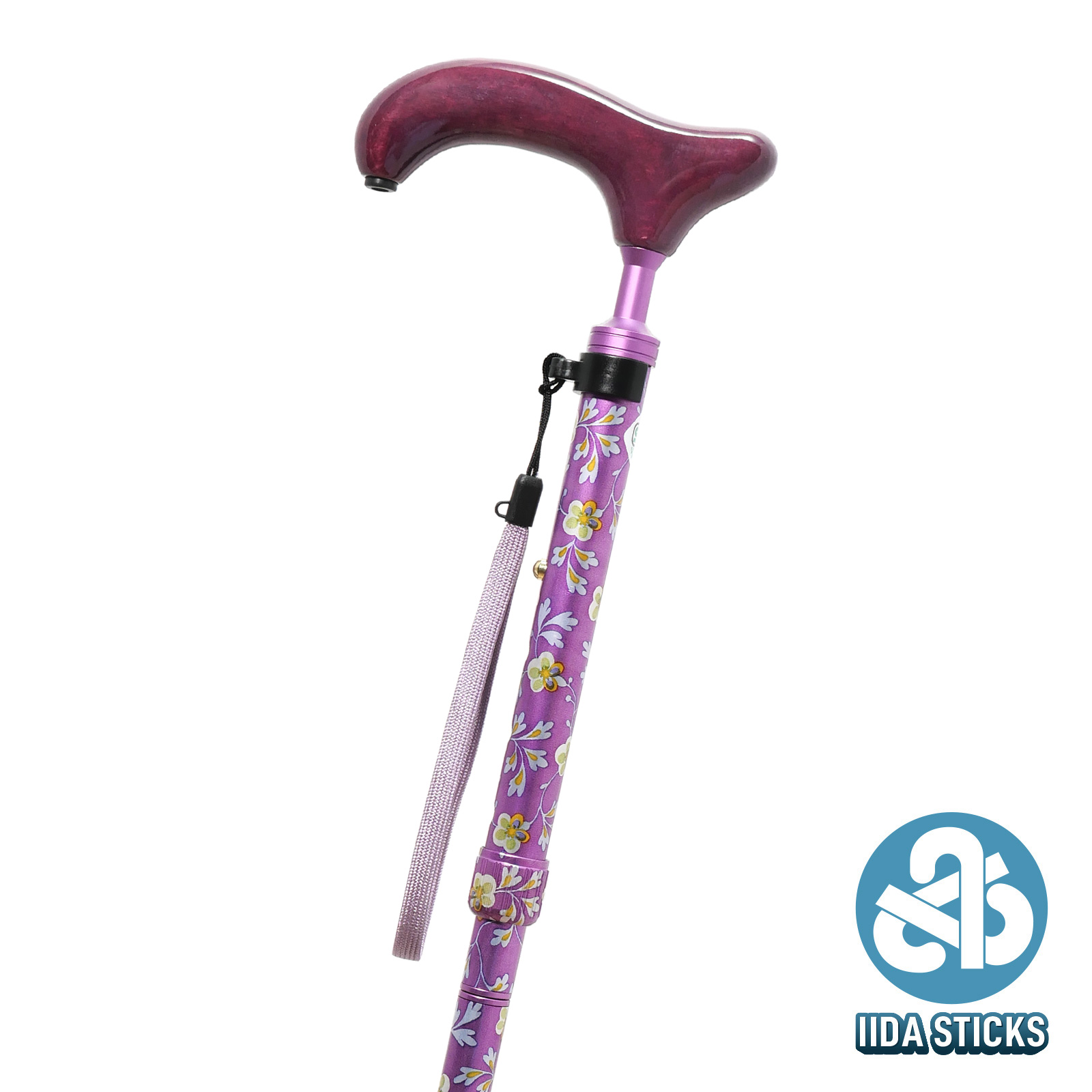 【IIDA STICKS 折りたたみステッキ】 アルミスリムネック花柄折りたたみ〈紫〉IK-04-PA
