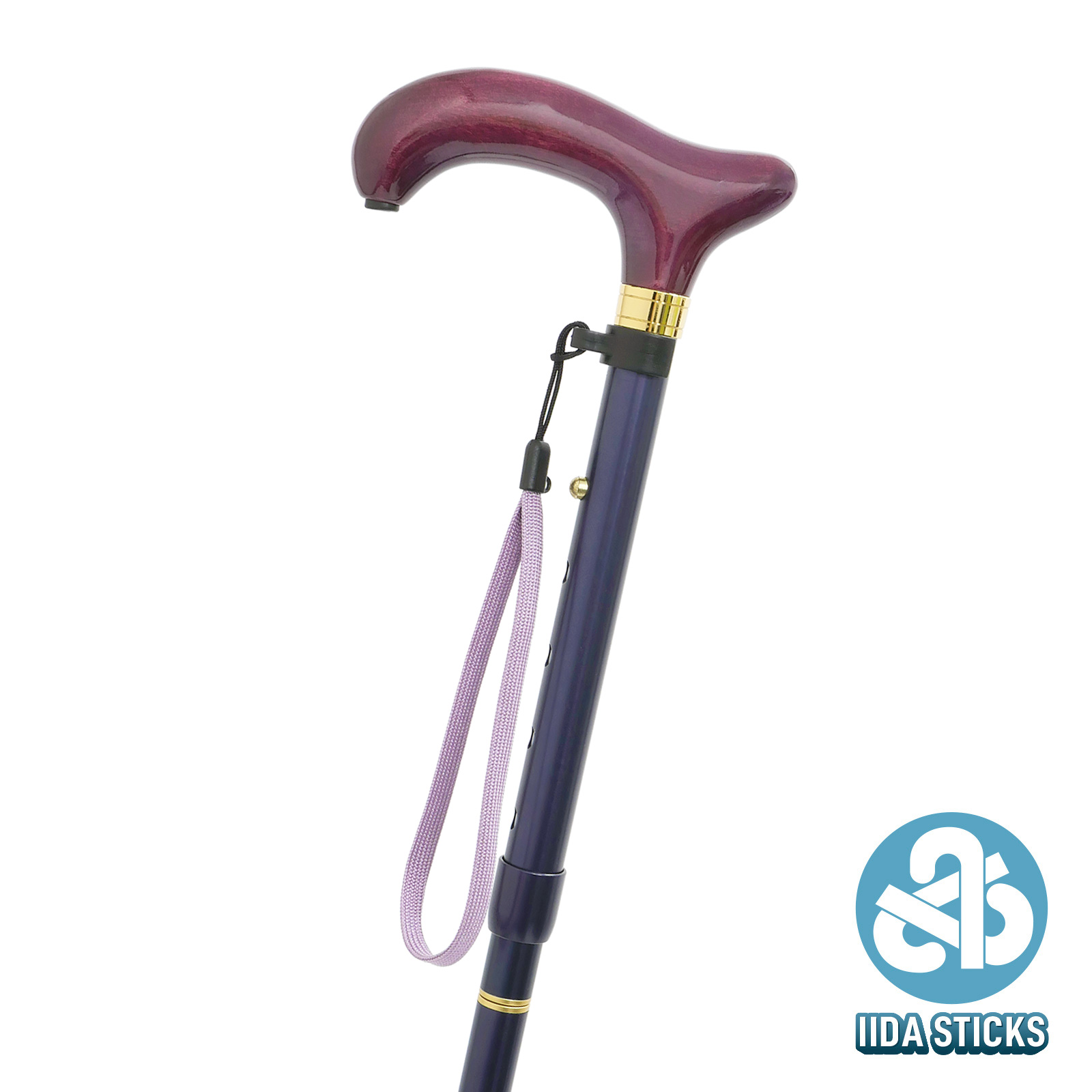 【IIDA STICKS 折りたたみステッキ】 アルミ四つ折り無地〈紫〉IK-02-PA / Mサイズ・Lサイズ